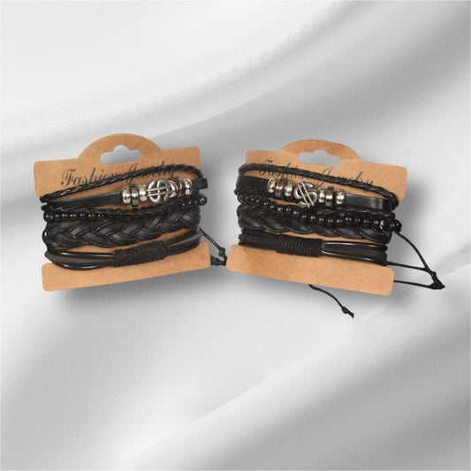Set Vintage Multilayer Leather Bracelete Black For men's